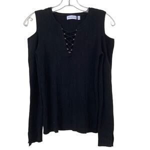 525 America Black Ribbed Cold Shoulder Sweater Sz S